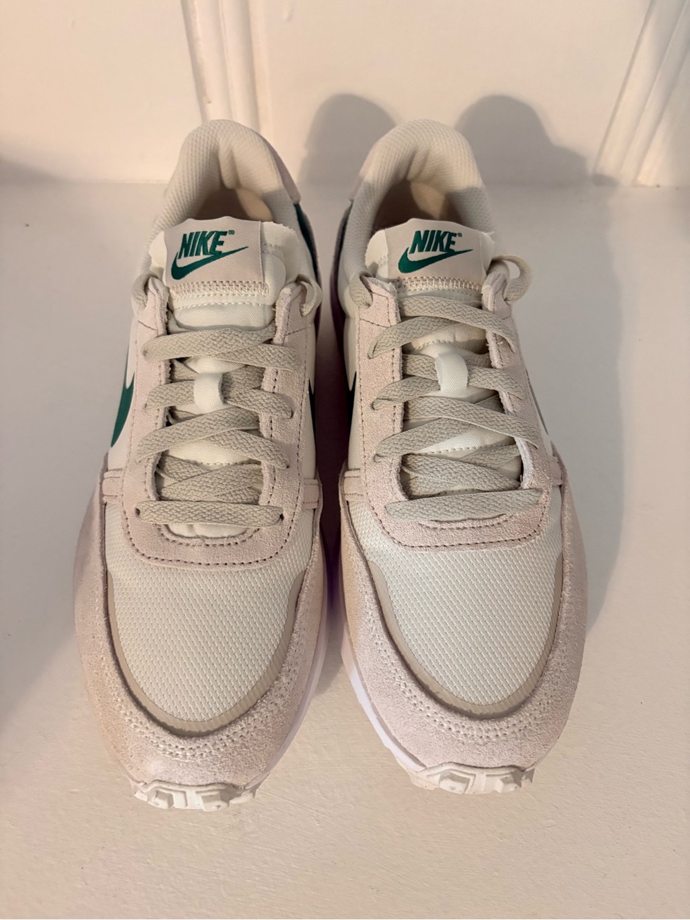 Nike Cream and Green Low-Top Running Sneakers